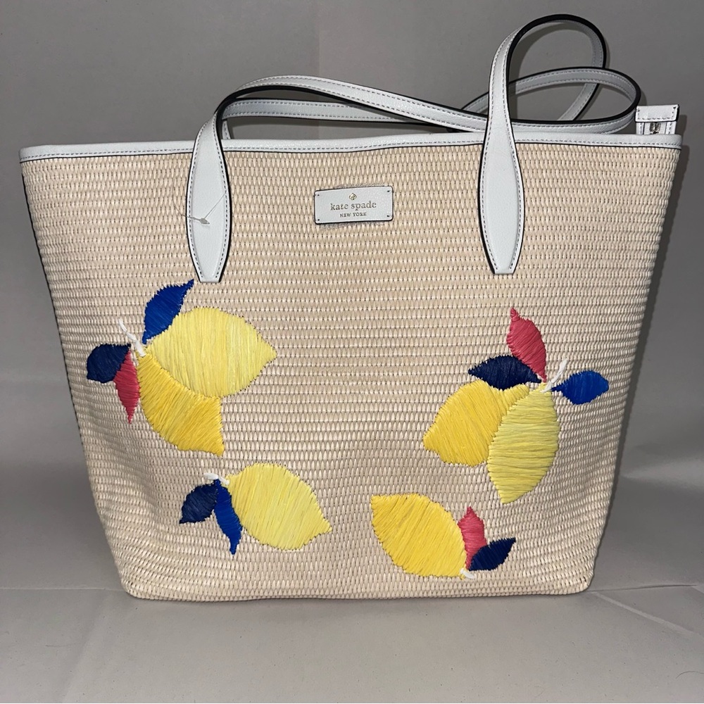 NWT Kate Spade Ash Straw Lemon Zest Large Multi Tote WKRU6715